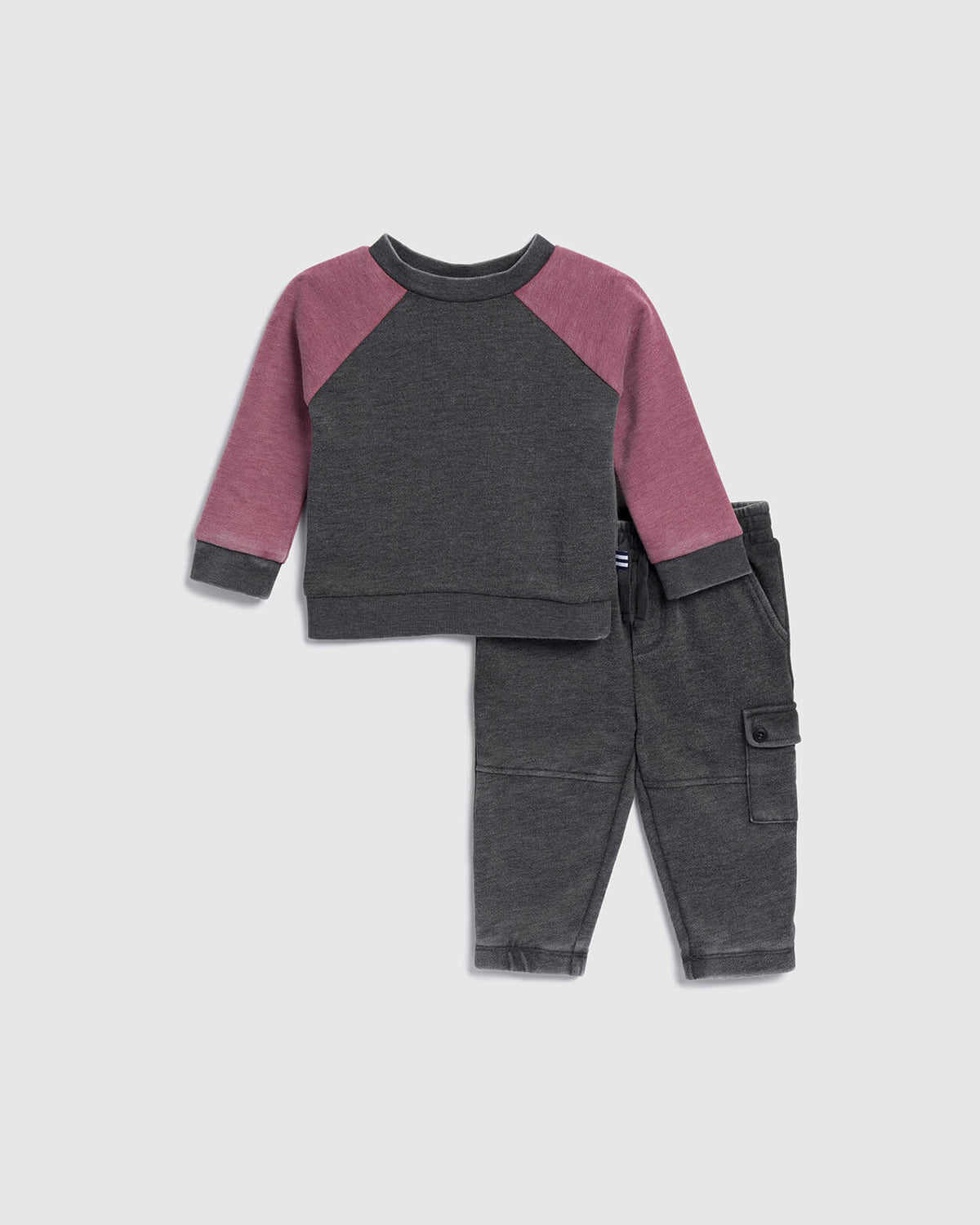 Infant Boy Two Tone Long Sleeve Set - Burgandy