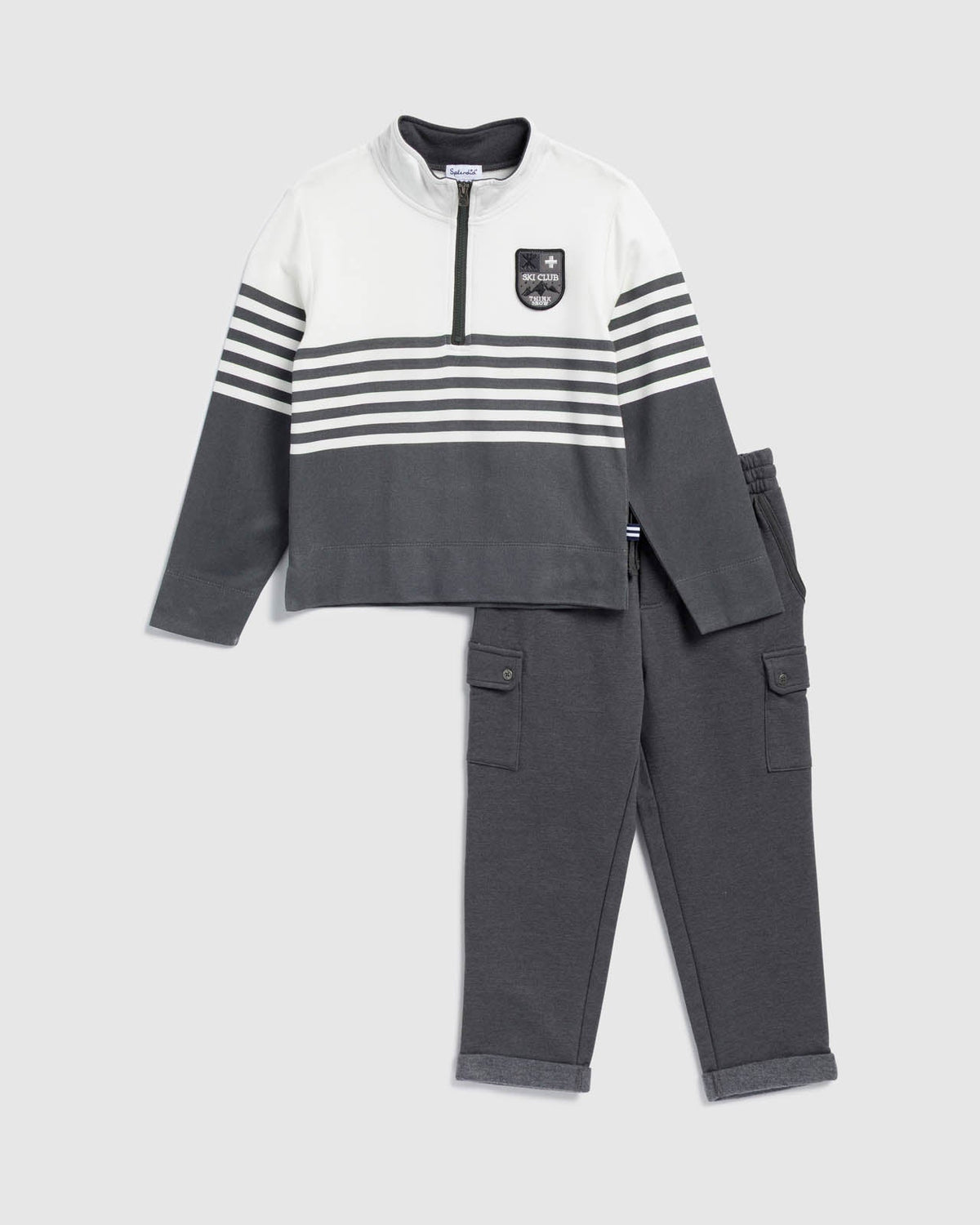 Toddler Boy Ski Club Qurter Zip Set - White/Black