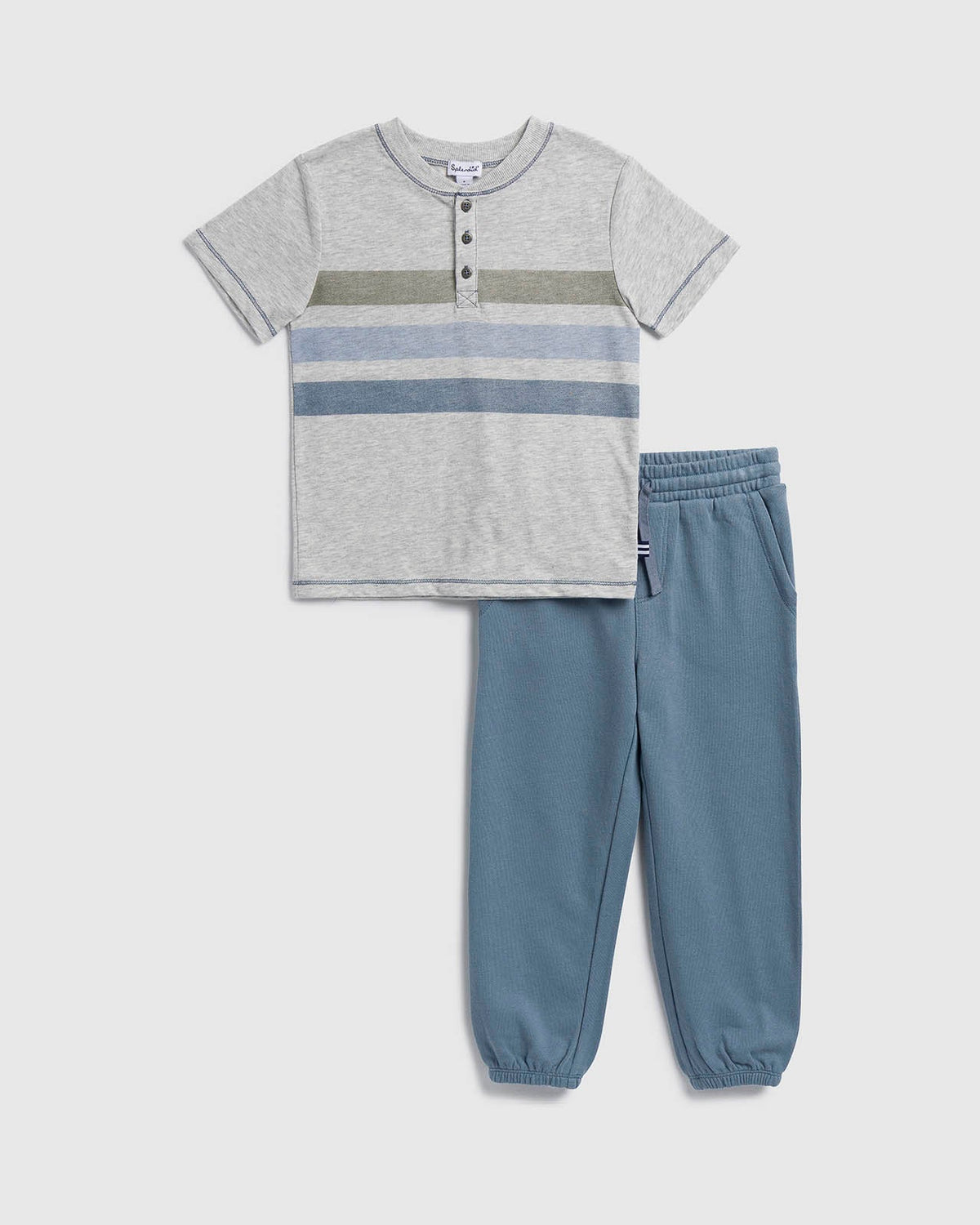 Toddler Boy Stripe Short Sleeve Set - Lichen Stripe