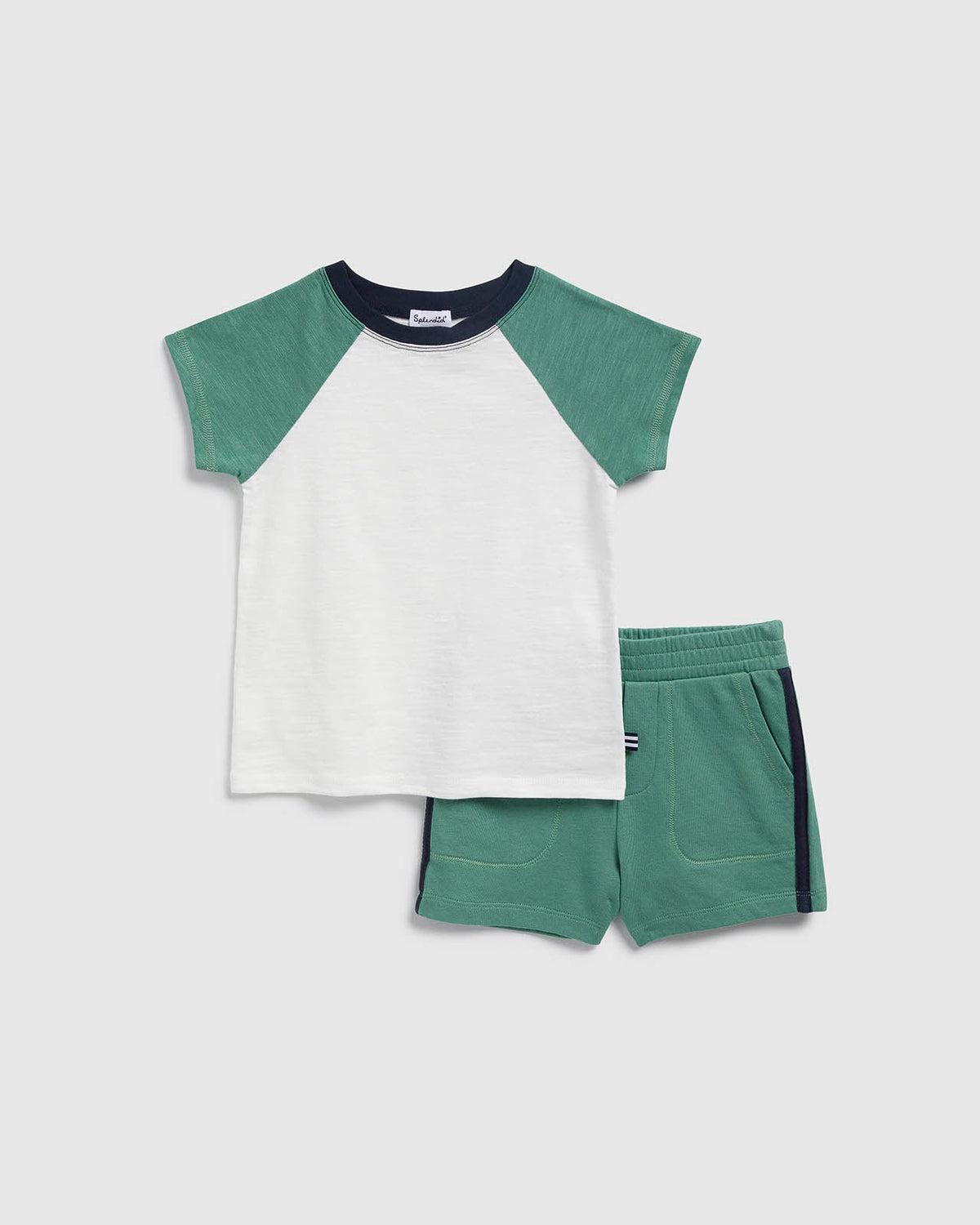 Toddler Boy Two Tone Short Sleeve Tee Set - White/Oasis