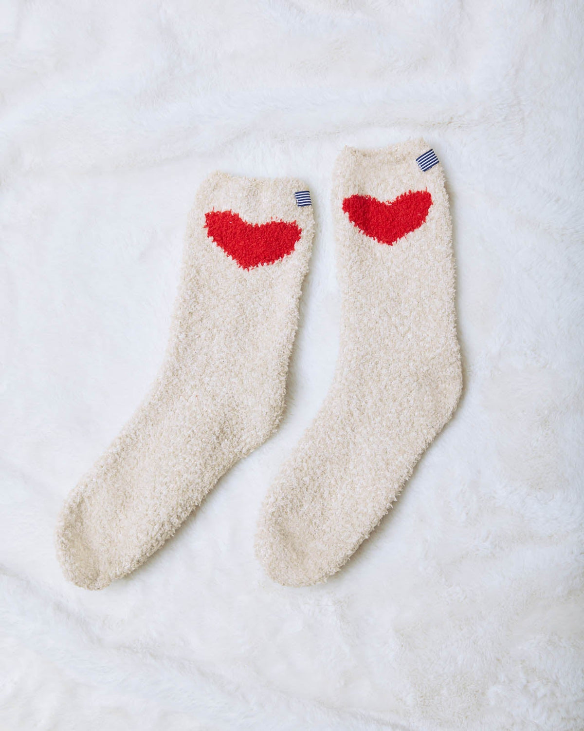 Oat Heather/ Multi Heart Fuzzy Yarn Socks - Oat Heather/Multi Heart