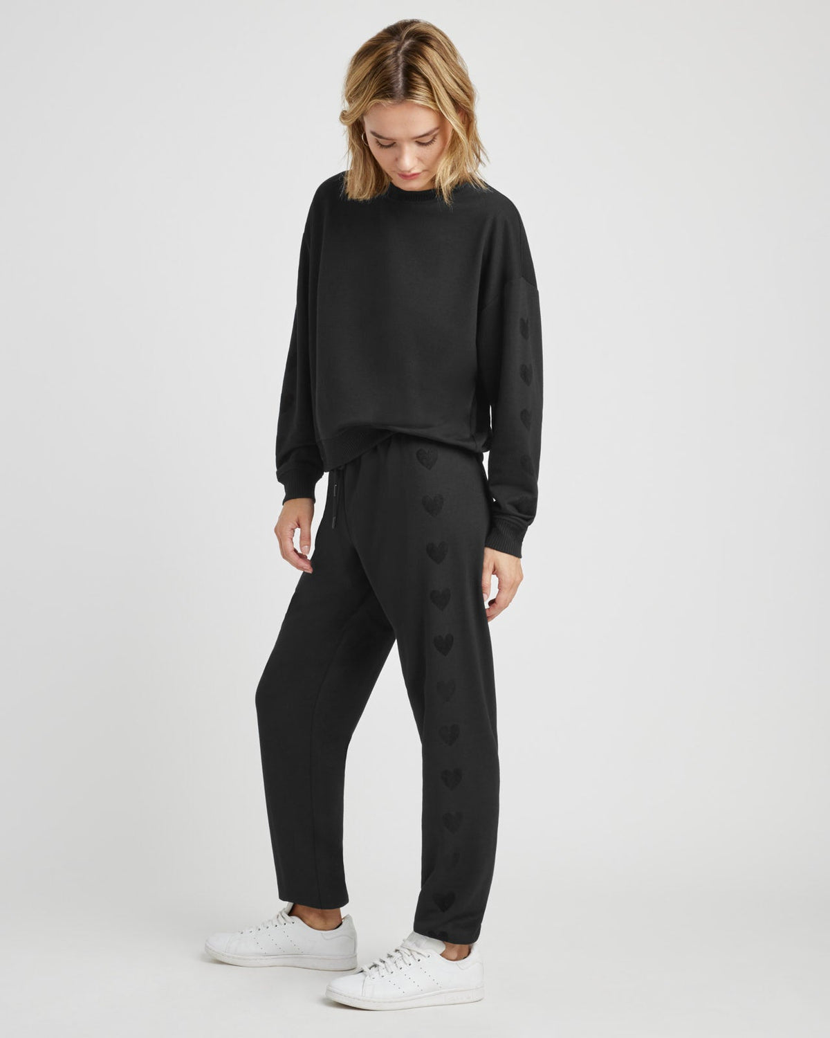 Tia Soft Fleece Heart Jogger - Black
