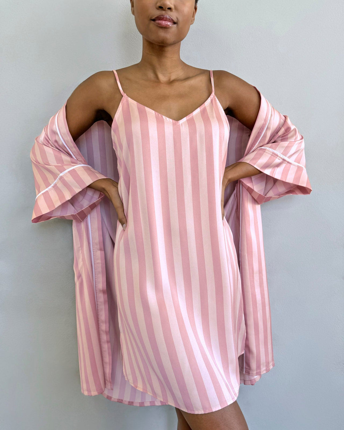 Cabana Stripe Satin Silk Chemise - Cabana Stripe