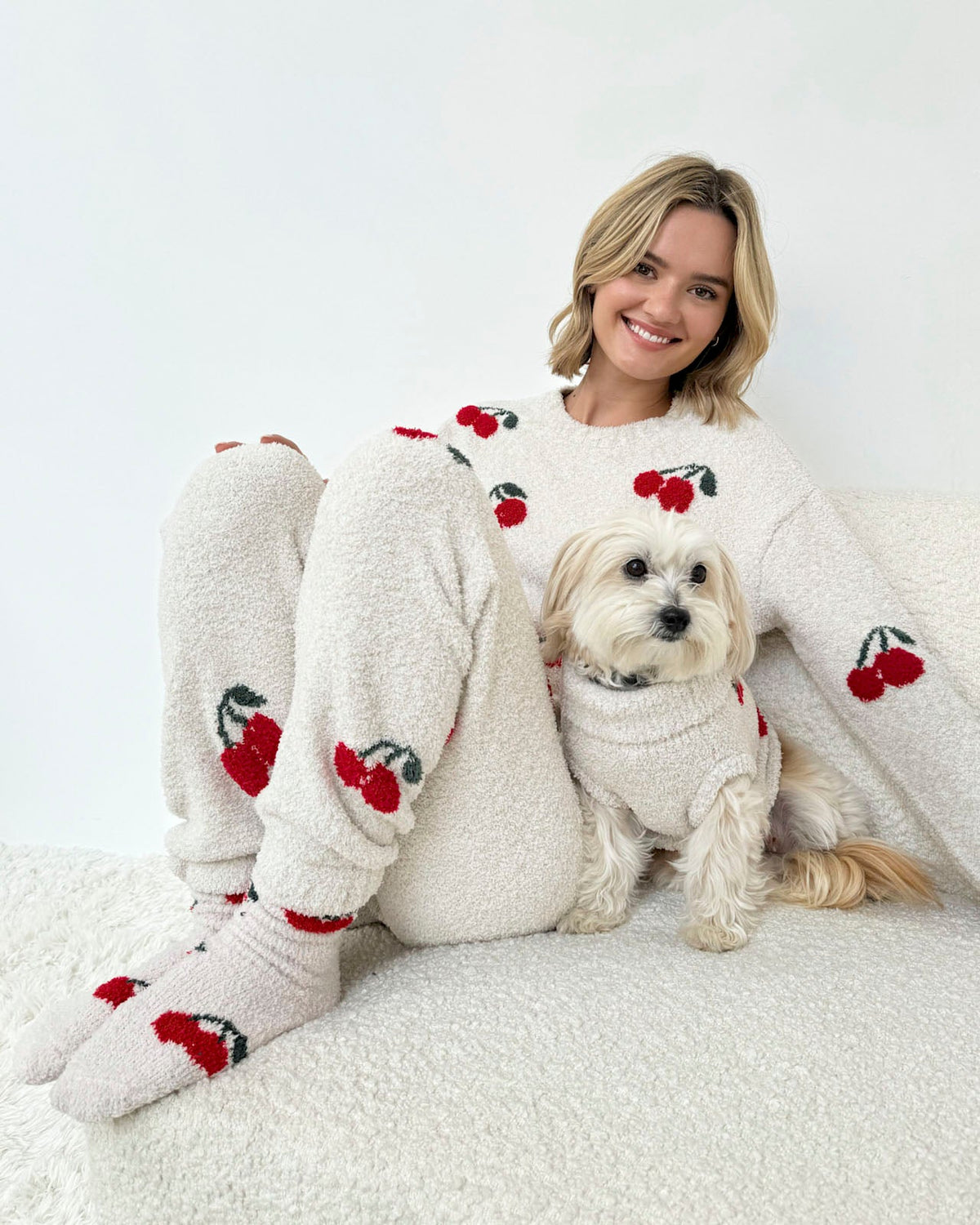 Cherries Fuzzy Sweater PJ Set - Cherries