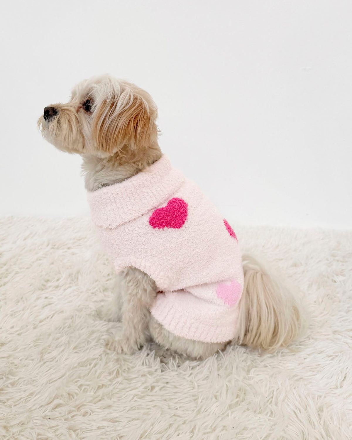 Pink Multi-Heart Fuzzy Pet Sweater - Pink Multi Hearts