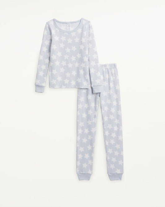Kids Brushed Thermal 2-Piece PJ Set - Light Blue Star
