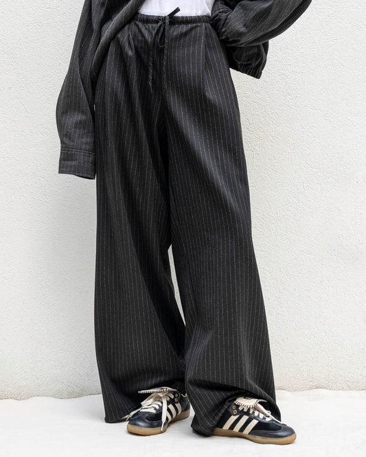 Valerie Pleated Pinstripe Pant - Charcoal Pinstripe