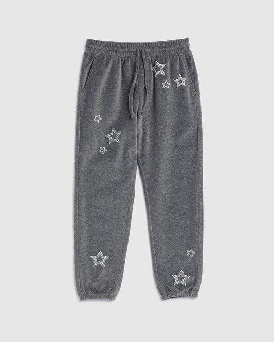 Girls Silver Stars Jogger - Heather Charcoal