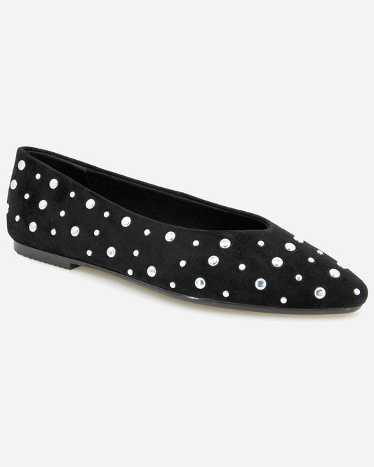 Latouche Studded Flat in Black - Black