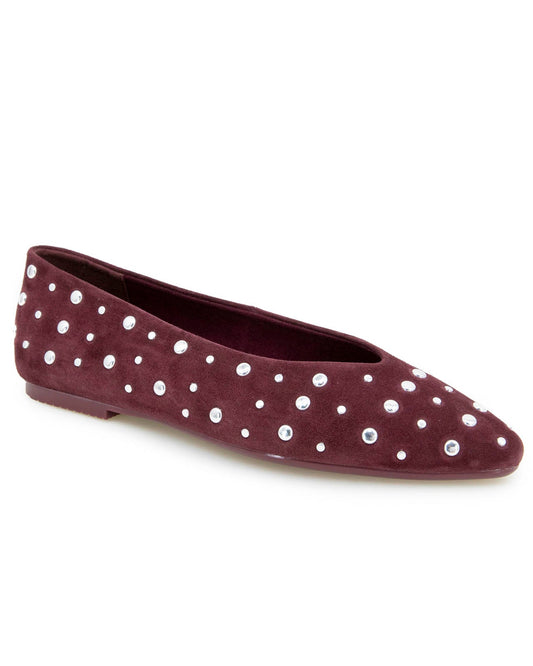 Latouche Studded Flat in Dark Plum - Dark Plum