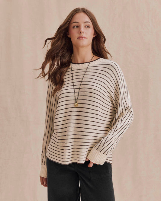 Georgie Stripe Pullover Sweater - Java/Wheat Heather