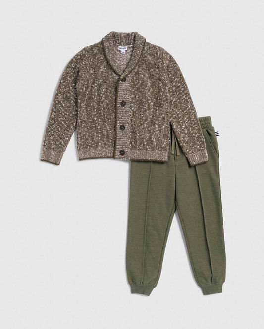 Toddler Boy Cozy Camper Cardigan Set - Pine Marl
