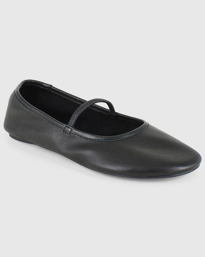 Bella Leather Ballet Flat in Black - Black