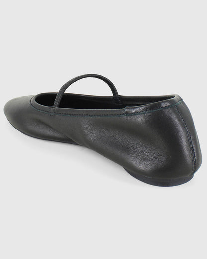 Bella Leather Ballet Flat in Black - Black