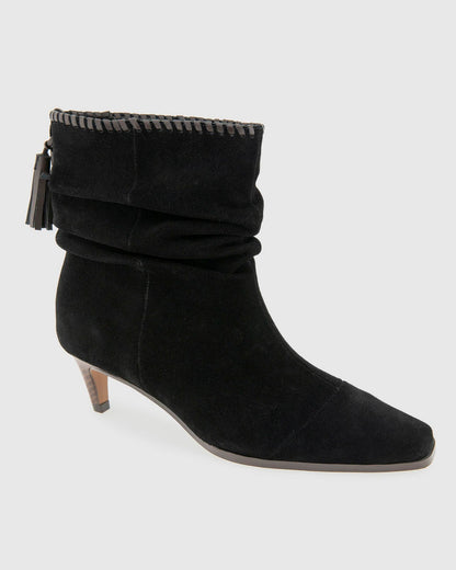 Jose Scrunch Suede Bootie in Black - Black