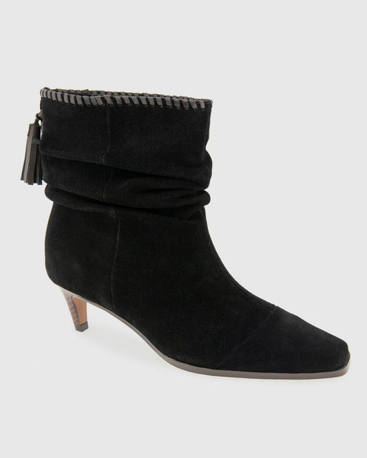 Jose Scrunch Suede Bootie in Black - Black
