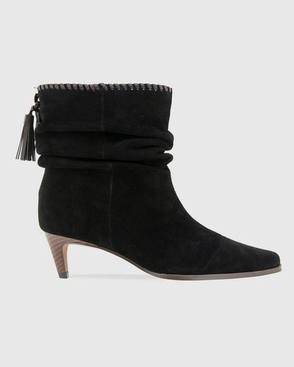 Jose Scrunch Suede Bootie in Black - Black