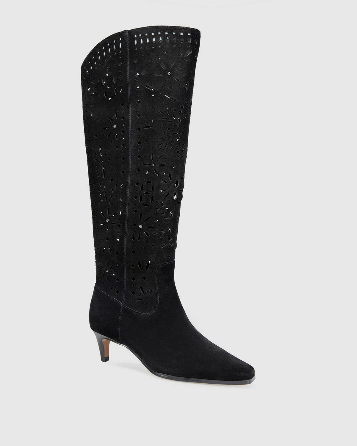 Josh Laser Cut Tall Suede Boot in Black - Black