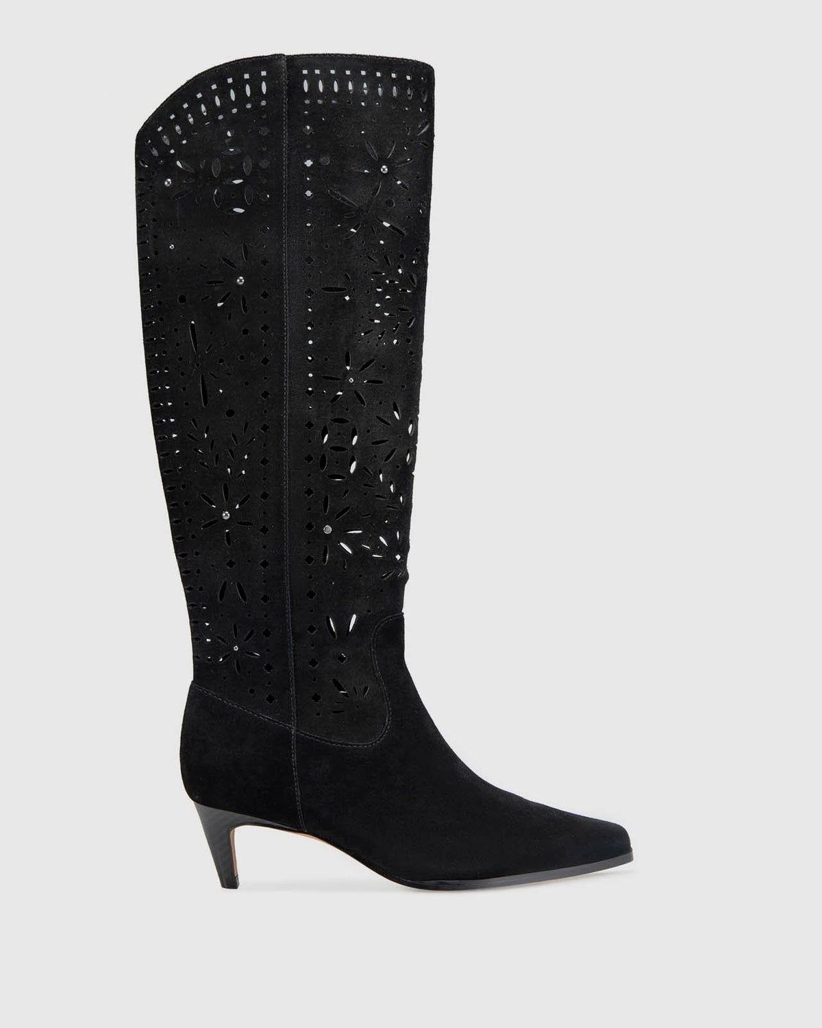 Josh Laser Cut Tall Suede Boot in Black - Black