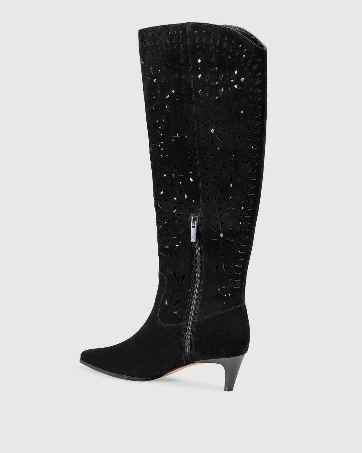 Josh Laser Cut Tall Suede Boot in Black - Black