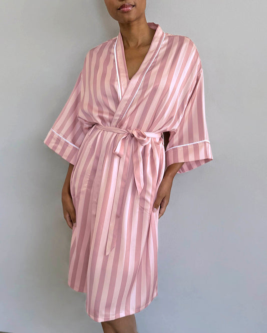 Cabana Stripe Satin Silk Robe - Cabana Stripe