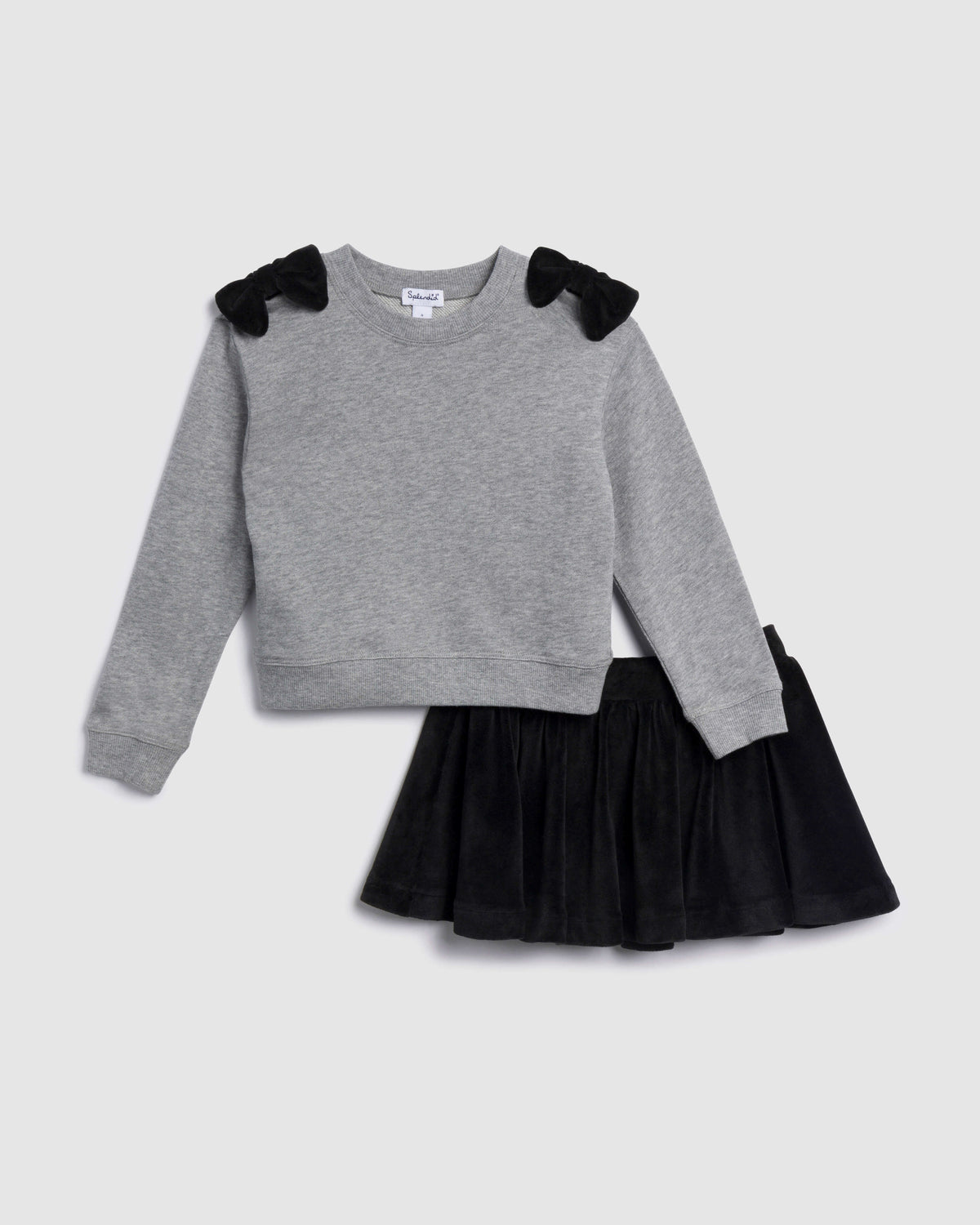 Toddler Girl Bow Long Sleeve Skirt Set - Heather Charcoal