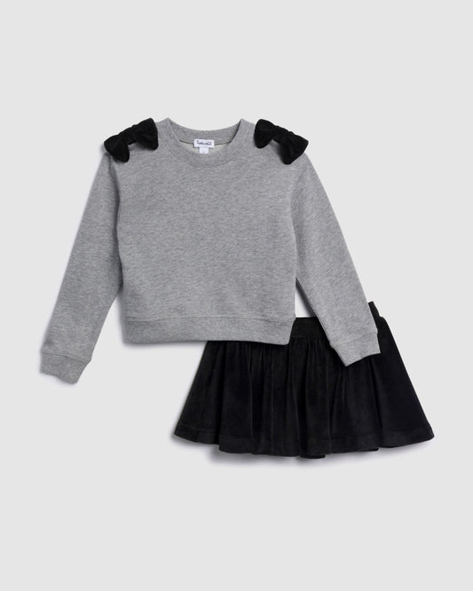 Toddler Girl Bow Long Sleeve Skirt Set - Heather Charcoal