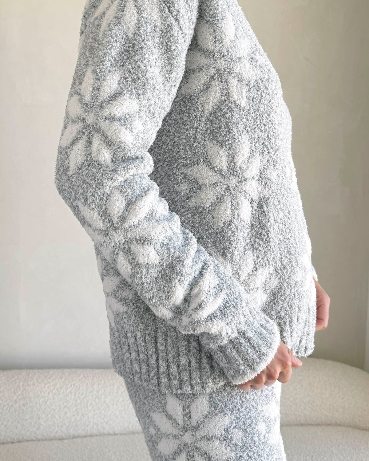 Grey Snowflake Fuzzy Sweater PJ Set - Grey Snowflake