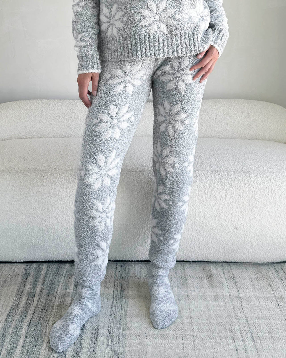 Grey Snowflake Fuzzy Sweater PJ Set - Grey Snowflake