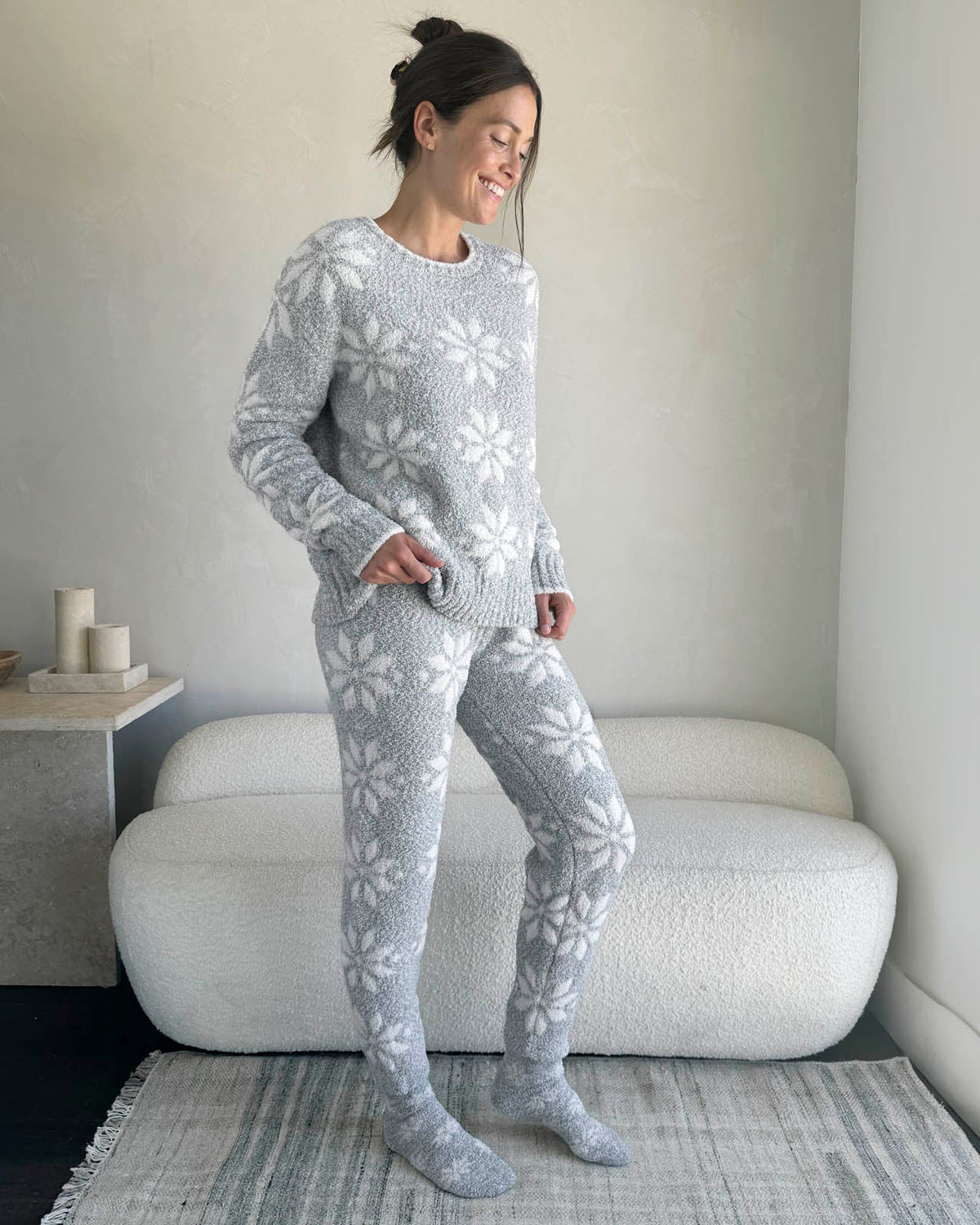 Grey Snowflake Fuzzy Sweater PJ Set - Grey Snowflake