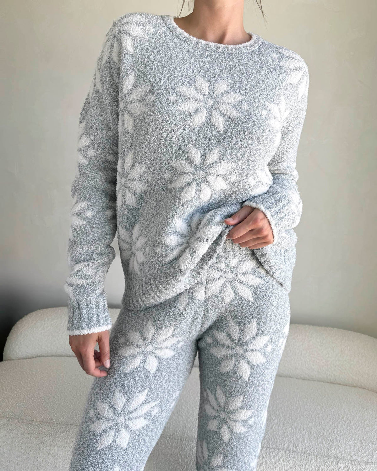 Grey Snowflake Fuzzy Sweater PJ Set - Grey Snowflake