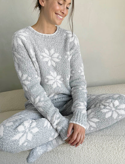 Grey Snowflake Fuzzy Sweater PJ Set - Grey Snowflake