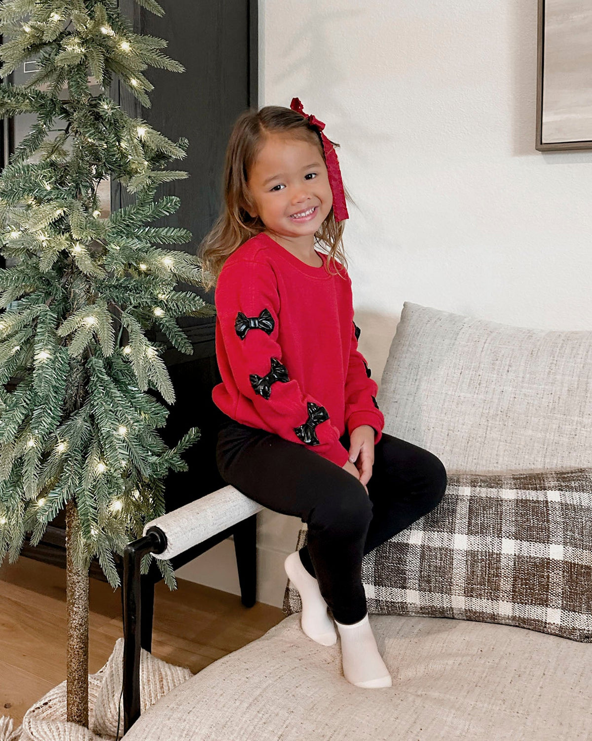 Toddler Girl Shiny Bow Sweatshirt Set - Scarlet