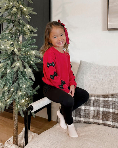 Toddler Girl Shiny Bow Sweatshirt Set - Scarlet
