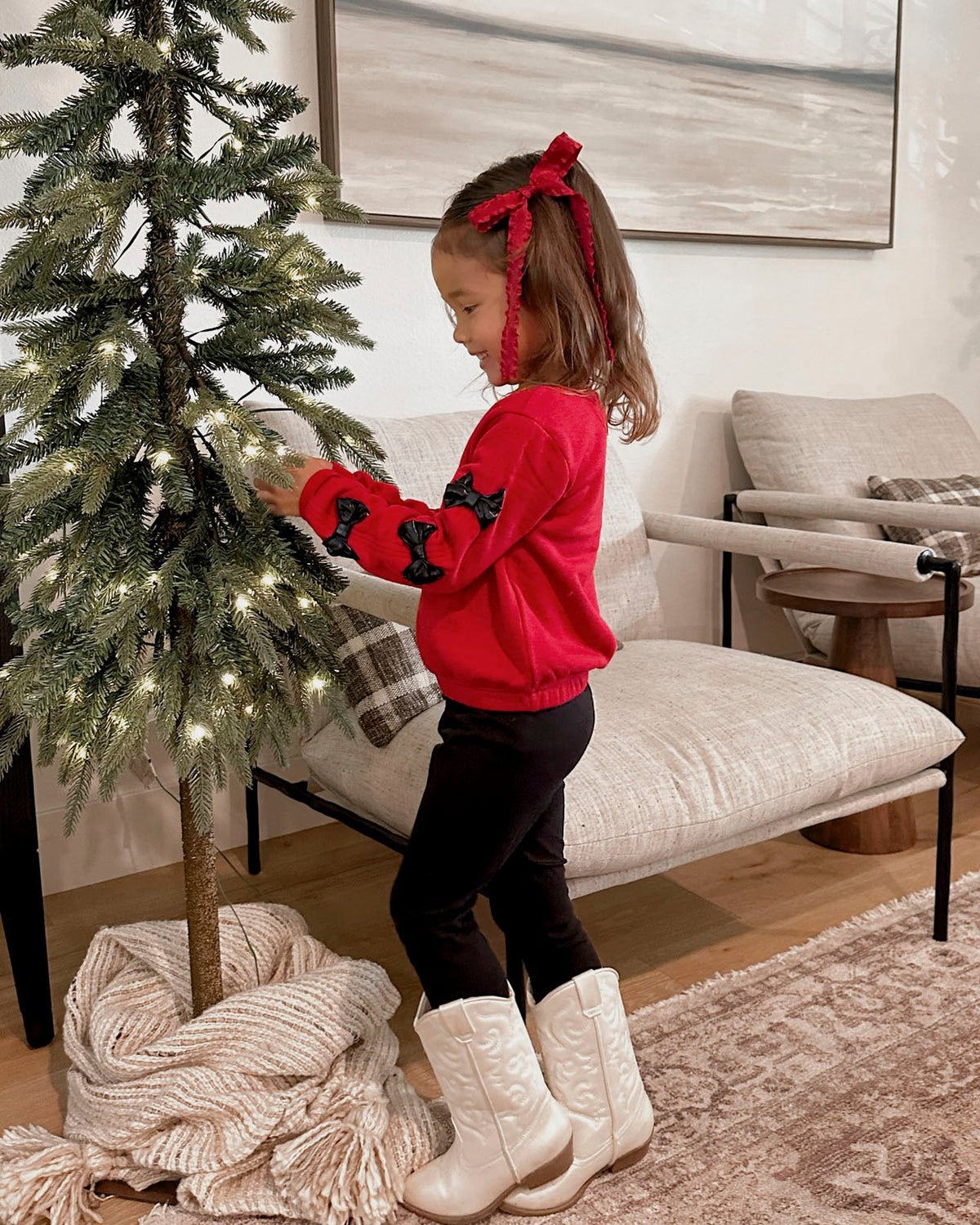 Toddler Girl Shiny Bow Sweatshirt Set - Scarlet