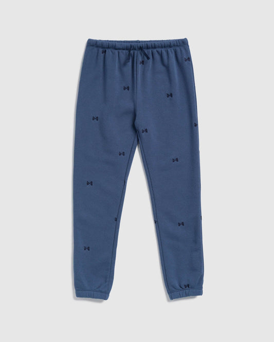 Girl Embroidered Bow Jogger - Midnight Blue