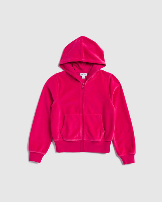 Girl Velvety Velor Zip Up - Velvet Red