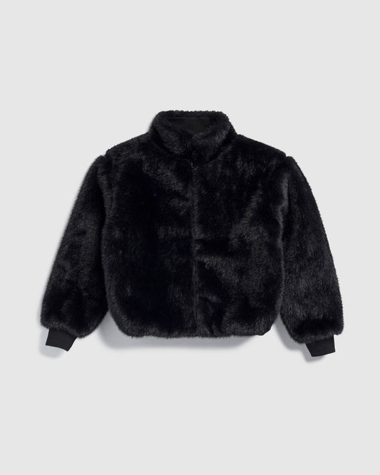 Girl Fuzzy Faux Fur Jacket - Black