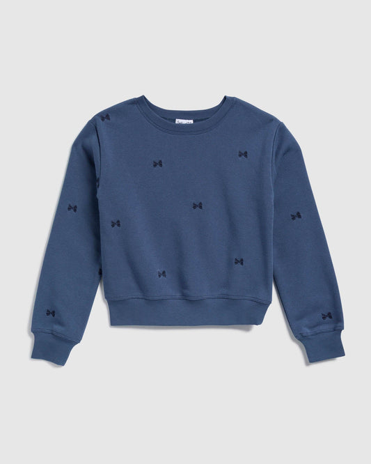 Girl Embroidered Bow Crewneck - Midnight Blue