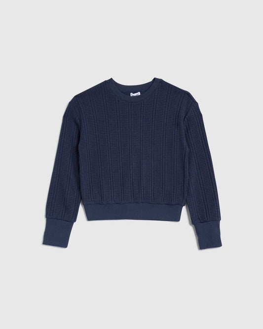 Girls Deco Thermal Crewneck - Mood Indigo