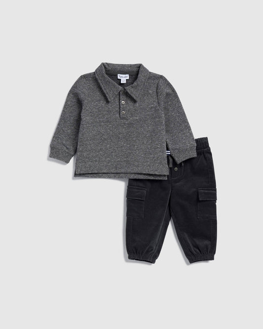Infant Boy Salt and Pepper Polo Set - Carbon Heather