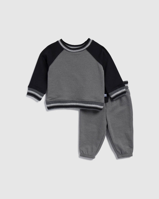 Infant Boy Terry Two Tone Long Sleeve Set - Black/Heather Grey