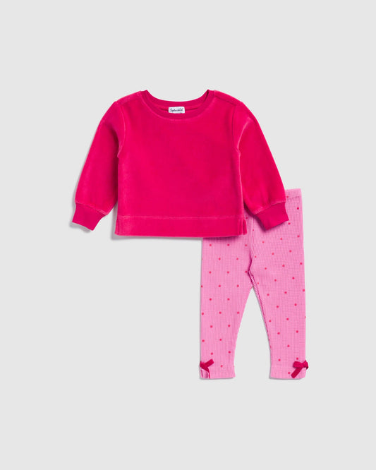 Infant Girl Playful Polka Dot Legging Set - Velvet Red