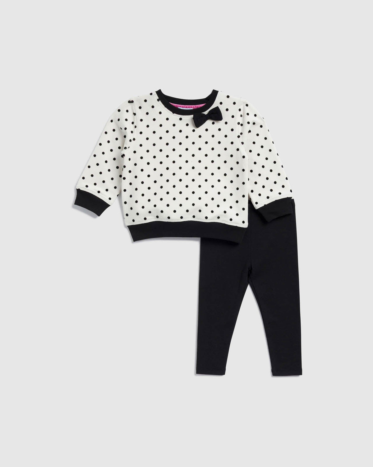 Infant Girl Precious Polka Dot Long Sleeve Set - Sugar/Black
