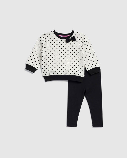 Infant Girl Precious Polka Dot Long Sleeve Set - Sugar/Black