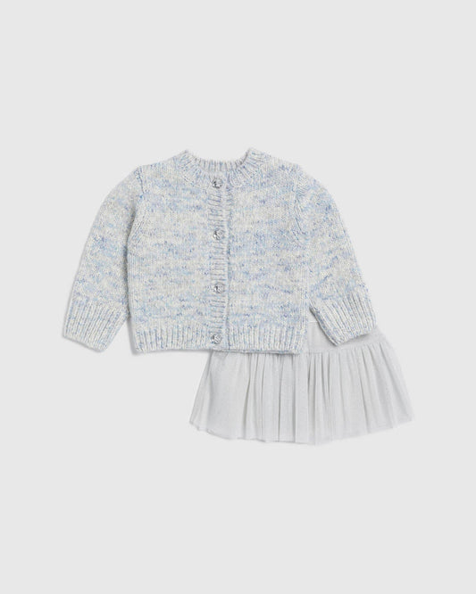 Infant Girl Icy Marl Cardigan Set - Icy Blue Marl