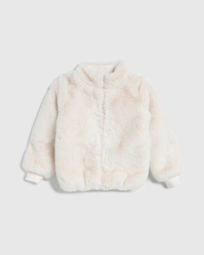 Toddler Girl Fuzzy Faux Fur Jacket - Soft White