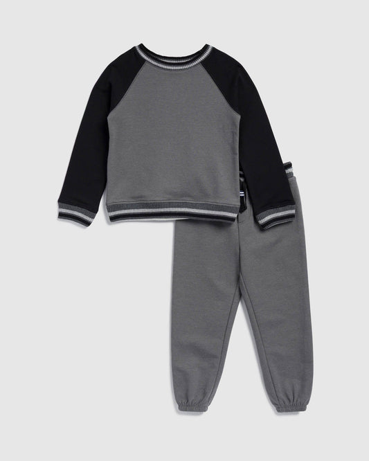 Toddler Boy Terry Two Tone Long Sleeve Set - Black/Heather Grey
