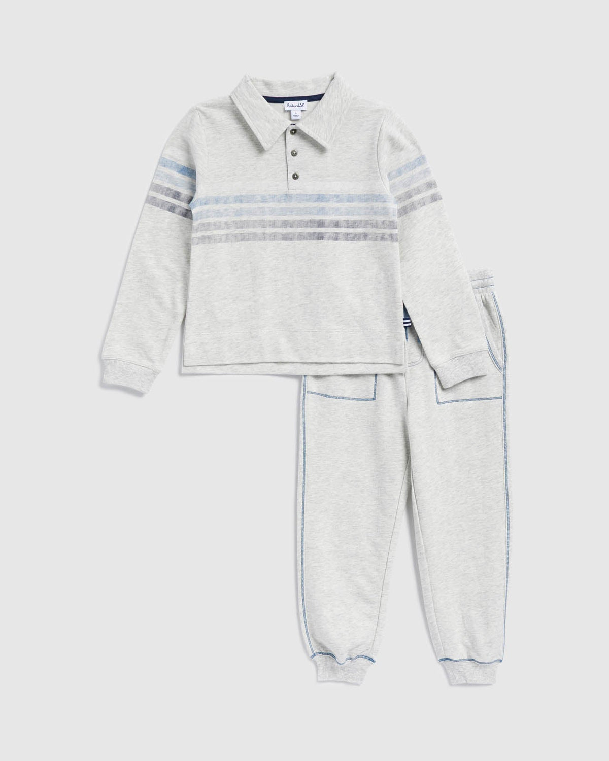 Toddler Boy Polar Stripe Polo Set - Light Heather Grey
