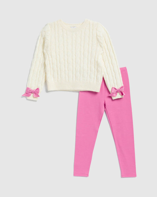 Toddler Girl Sweet Cable Sweater Set - Sugar